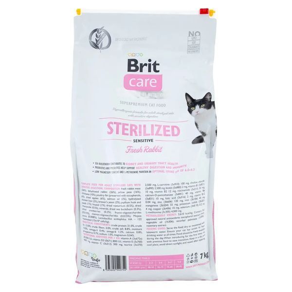 Brit Care Cat GF Sterilized Sensitive сухой корм для стерилизованных кошек с чувствительным пищеварением с кроликом 171289/0754 фото