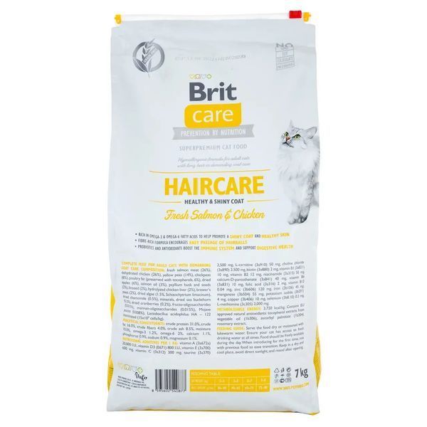Brit Care Cat GF Haircare Healthy & Shiny Coat сухий корм для котів догляд за шкірою і шерстю з лососем та куркою 171305/0877 фото