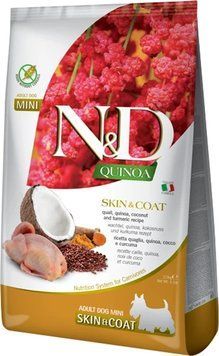 Farmina N&D Quinoa сухий беззерновий корм для малих порід собак для шкіри та шерсті з перепелом 168047 фото