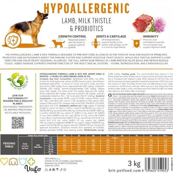 Brit Care Hypoallergenic Large Breed Junior сухой гипоаллергенный корм для молодых собак крупных пород с ягненком 172218 фото