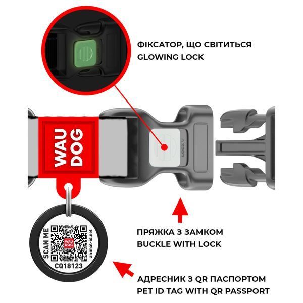Нашийник для собак WAUDOG Waterproof водостійкий світловідбиваючий сірий 261611 фото